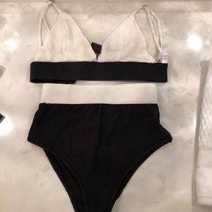 Black and White High-Waisted Bikini Set